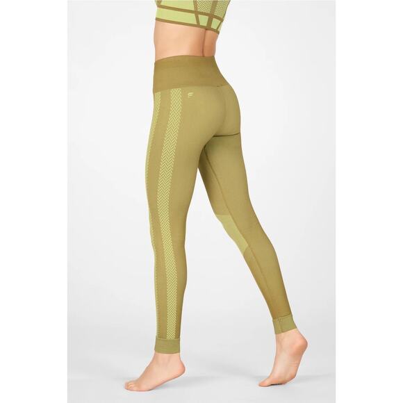 Fabletics High-Waisted Seamless Sz Medium Olive Green Check Legging Compression - Picture 1 of 7